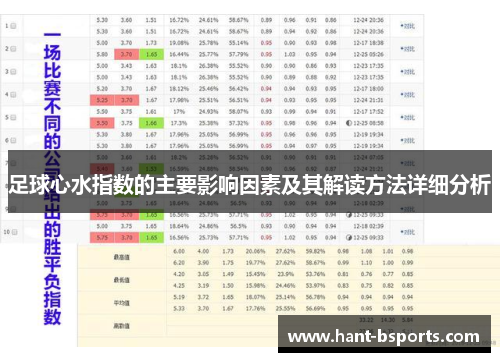 足球心水指数的主要影响因素及其解读方法详细分析 足球心水指数的主要影响因素及其解读方法详细分析